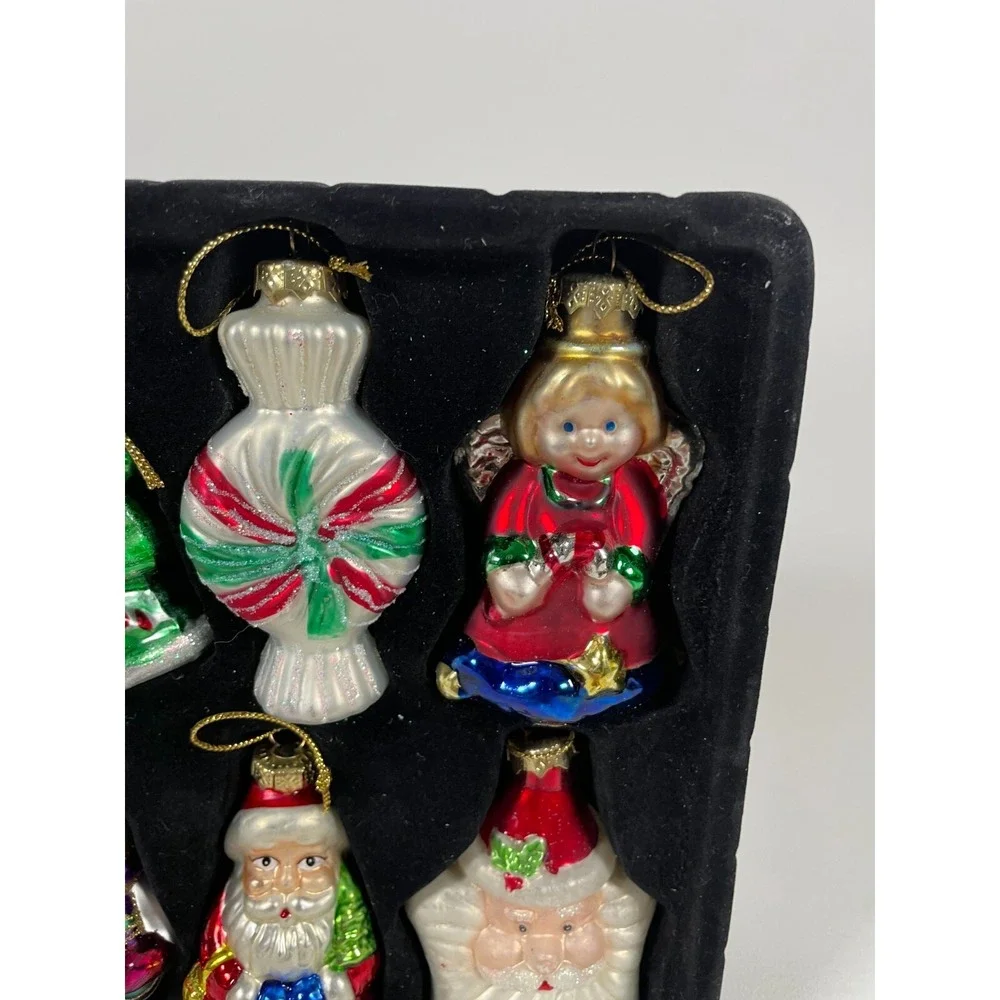 Set of 8 Mikasa Vintage Glass Christmas Ornaments - Santa, Snowmen, Angel & More